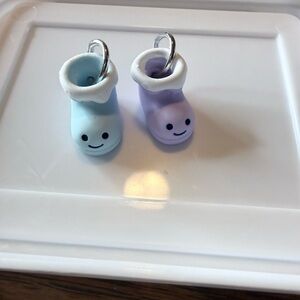 Kids Smiley Boot Charm Keychain - Light Blue & Lavender